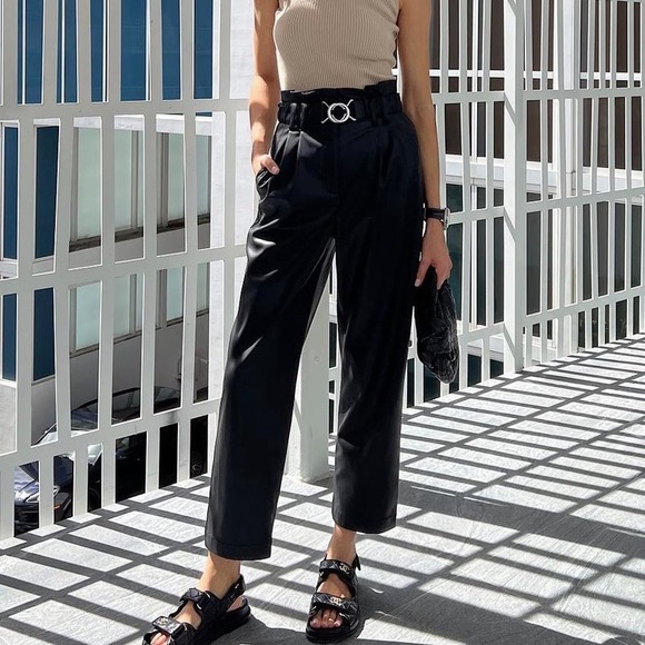 DEREK LAM 10 CROSBY Belted faux leather straight-leg pants - Picture 1 of 7